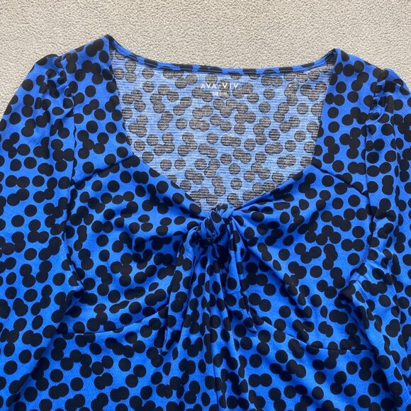 Ava & Viv Plus Size 3X Women's Long Balloon Sleeve Tie-Front Shirt Polka Dot - Picture 10 of 12